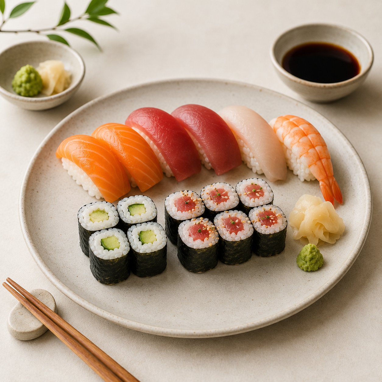 Talíř čerstvého sushi nigiri