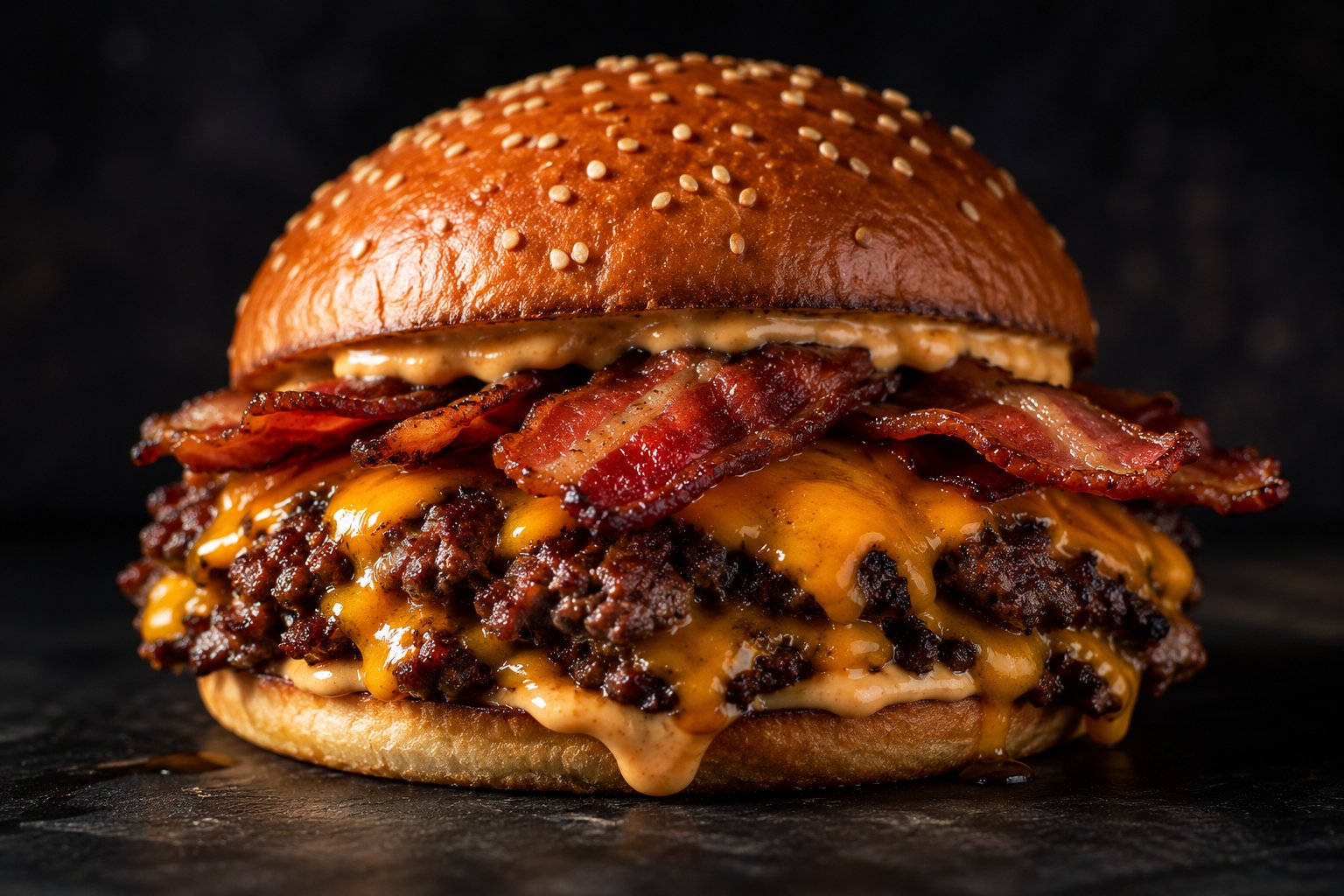 Šťavnatý burger s roztečeným čedarem zblízka