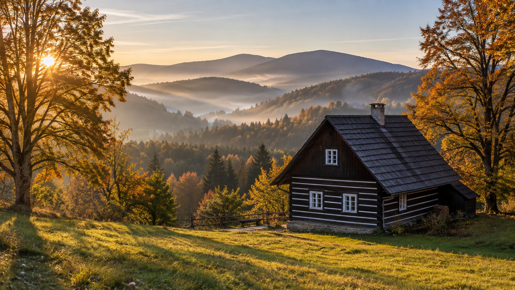 Západ slunce nad hřebeny Podkrkonoší