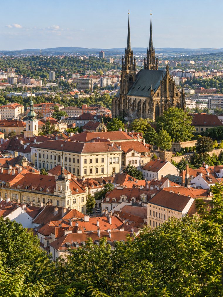 Střechy centra Brna s katedrálou Petrov