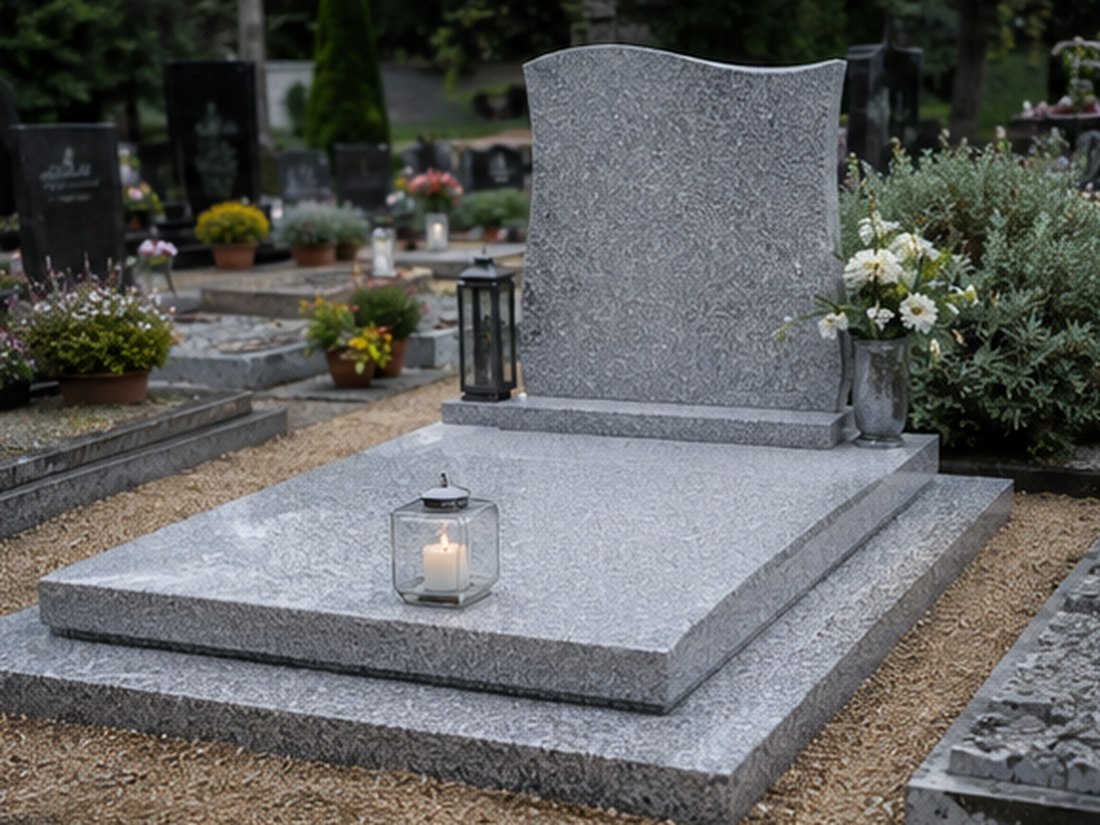 Renovovaný hrob se světlou žulou