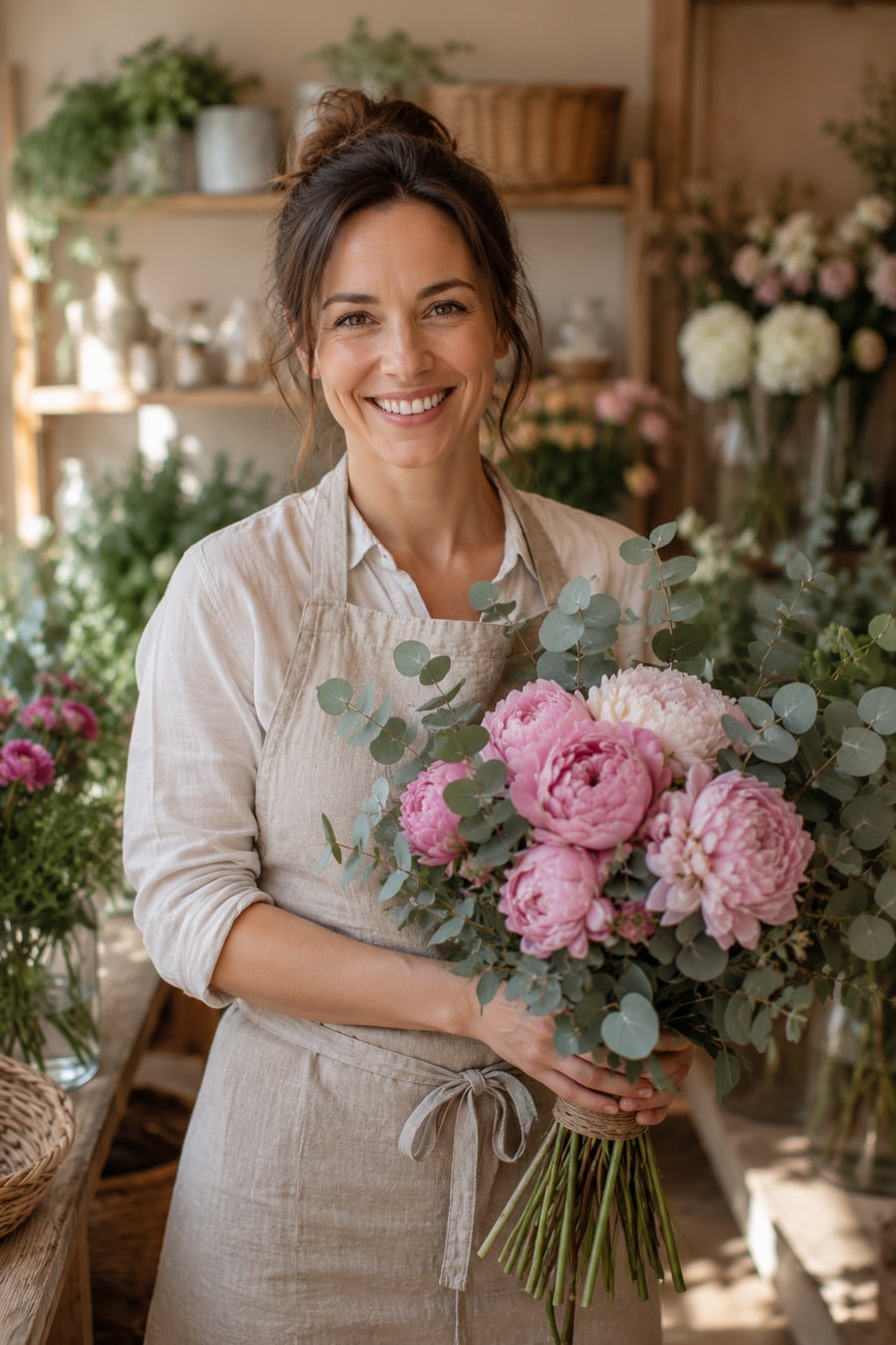 Floristka Markéta Vlčková s kyticí pivoněk