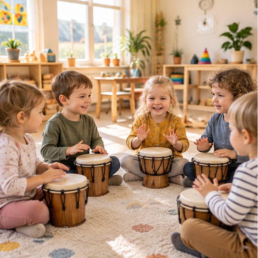 Děti bubnují na bubínky