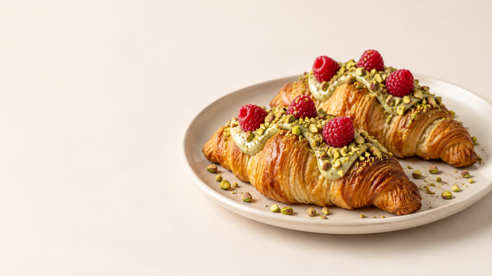 Pistáciové croissanty s malinami