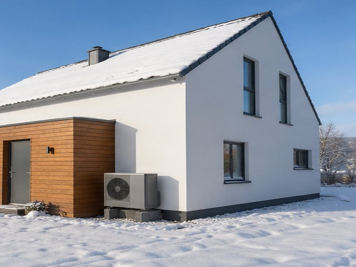 Rodinný dům se zimní venkovní jednotkou tepelného čerpadla