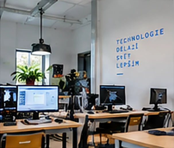 Počítačová učebna s nápisem Technologie dělají svět lepším