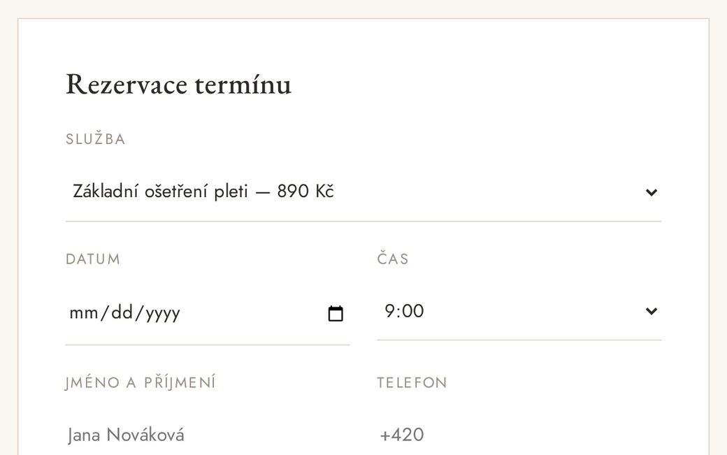 Objednávkový formulář na míru