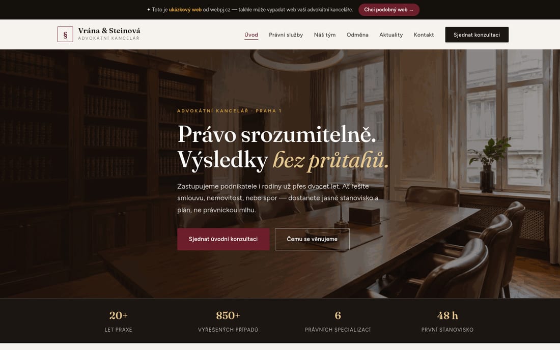 Ukázka webu pro advokáty na počítači