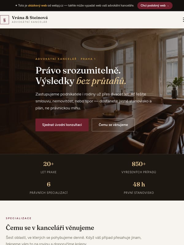 Ukázka webu pro advokáty na tabletu