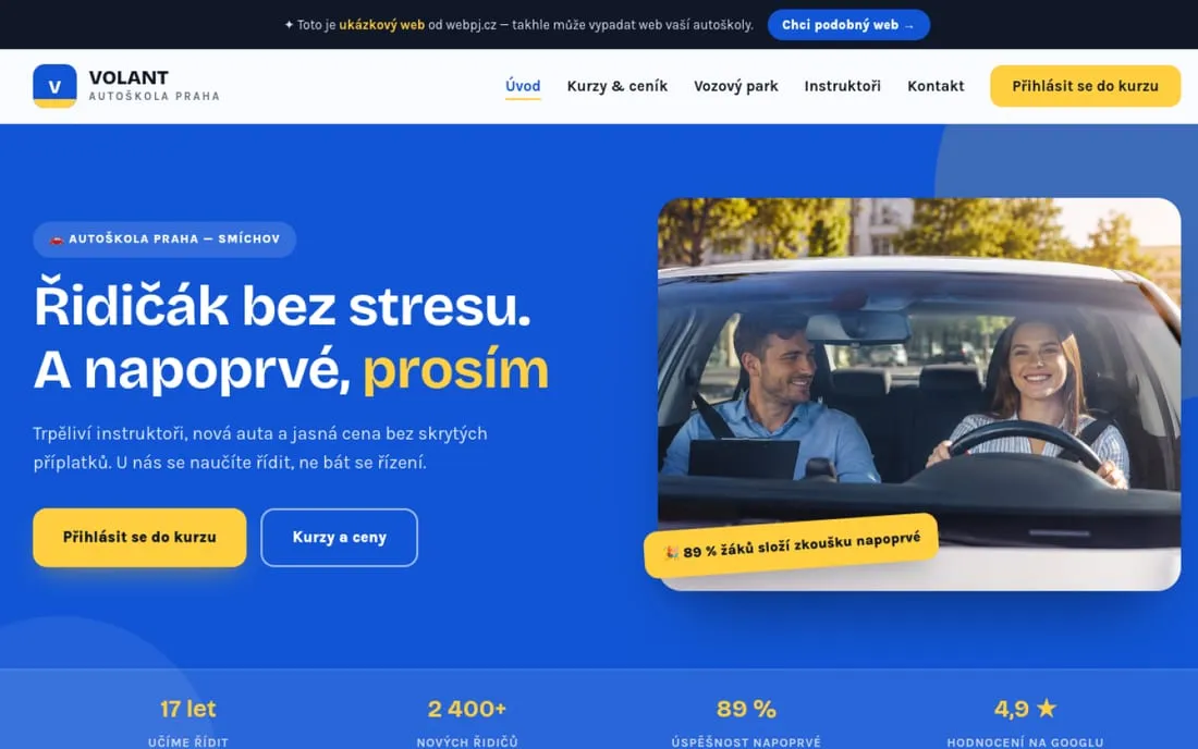 Ukázka: Vícestránkový web pro autoškolu
