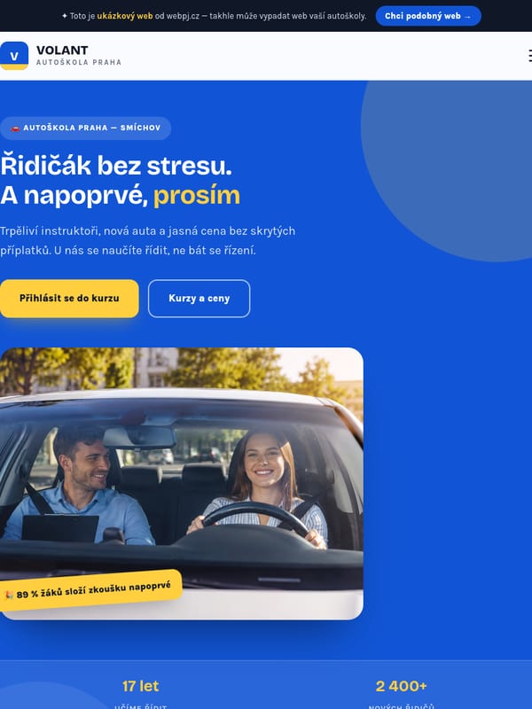 Ukázka webu pro autoškolu na tabletu