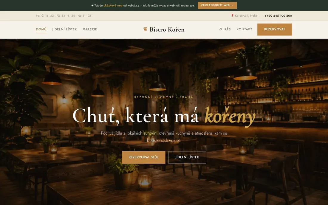 Ukázka: Weby pro restaurace a bistra