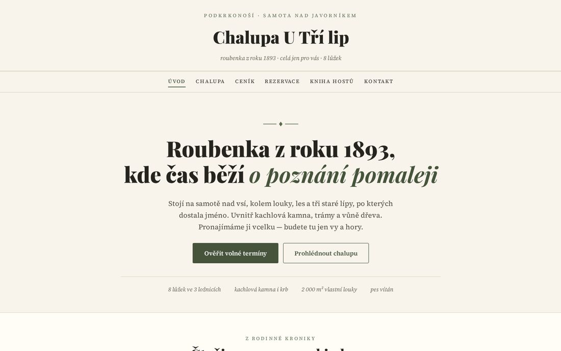Chalupa U Tří lip — roubenka 1893
