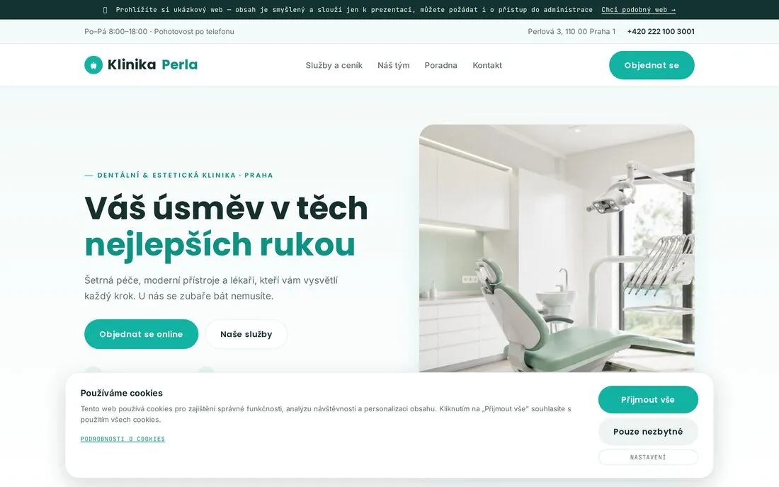 Ukázka: Vícestránkový web pro zubní ordinaci
