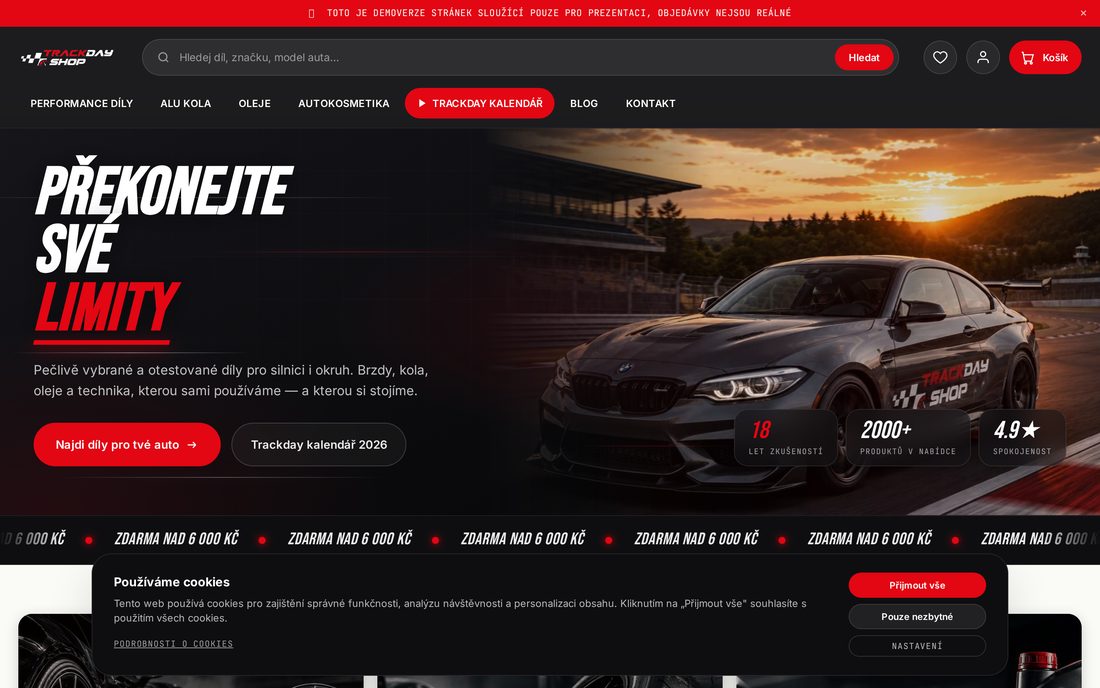 Track Day Shop — plný e-shop v CMS