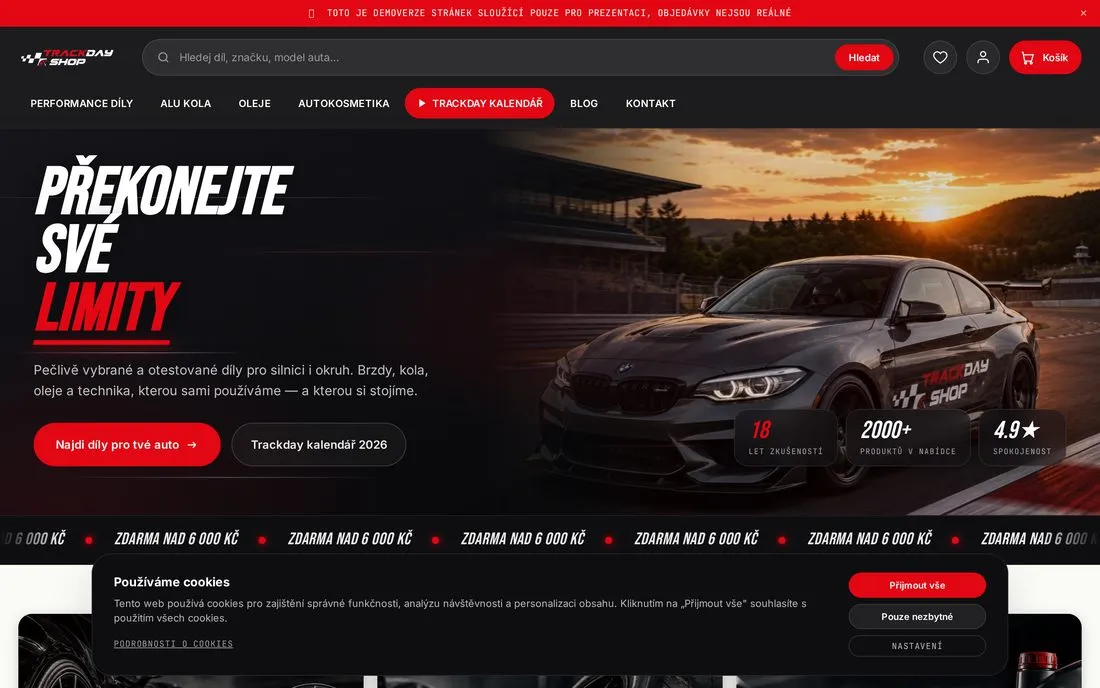 Track Day Shop — plný e-shop v CMS