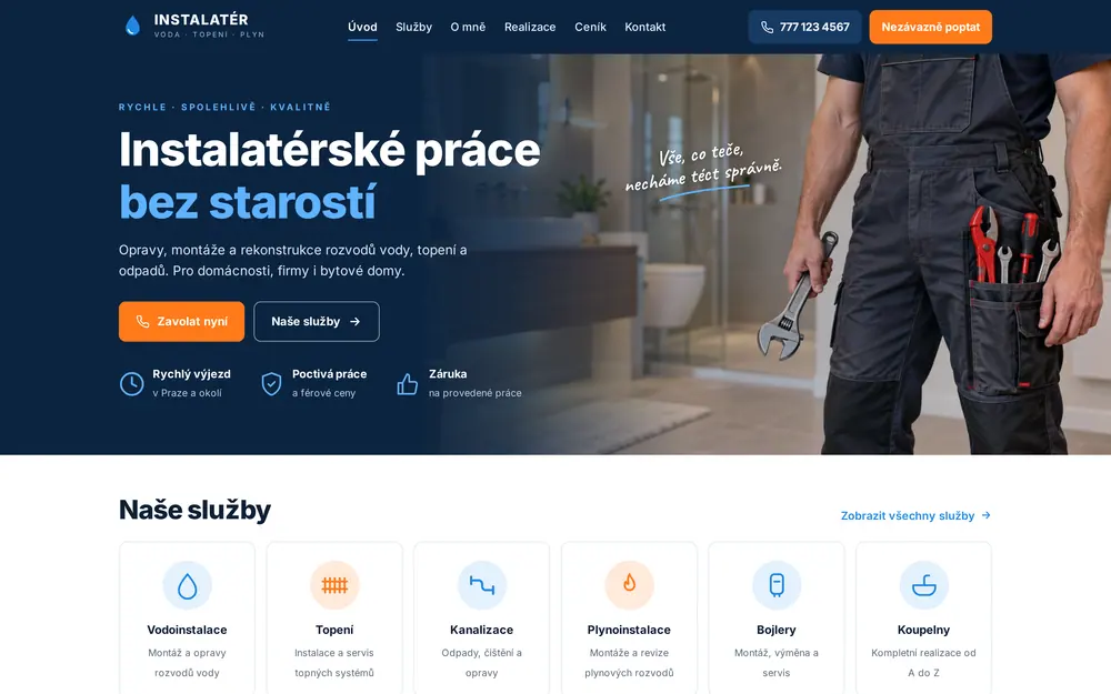 Ukázka: Weby pro instalatéry a topenáře