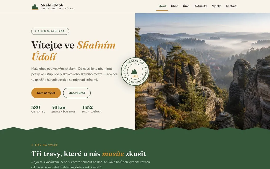 Obec Skalní Údolí — turistická obec