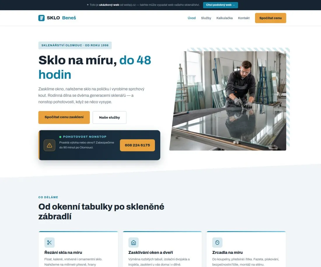 Ukázka: Web pro sklenářství