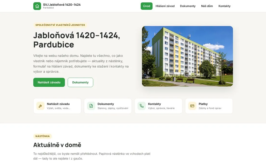 Ukázka: Weby pro SVJ a bytové domy