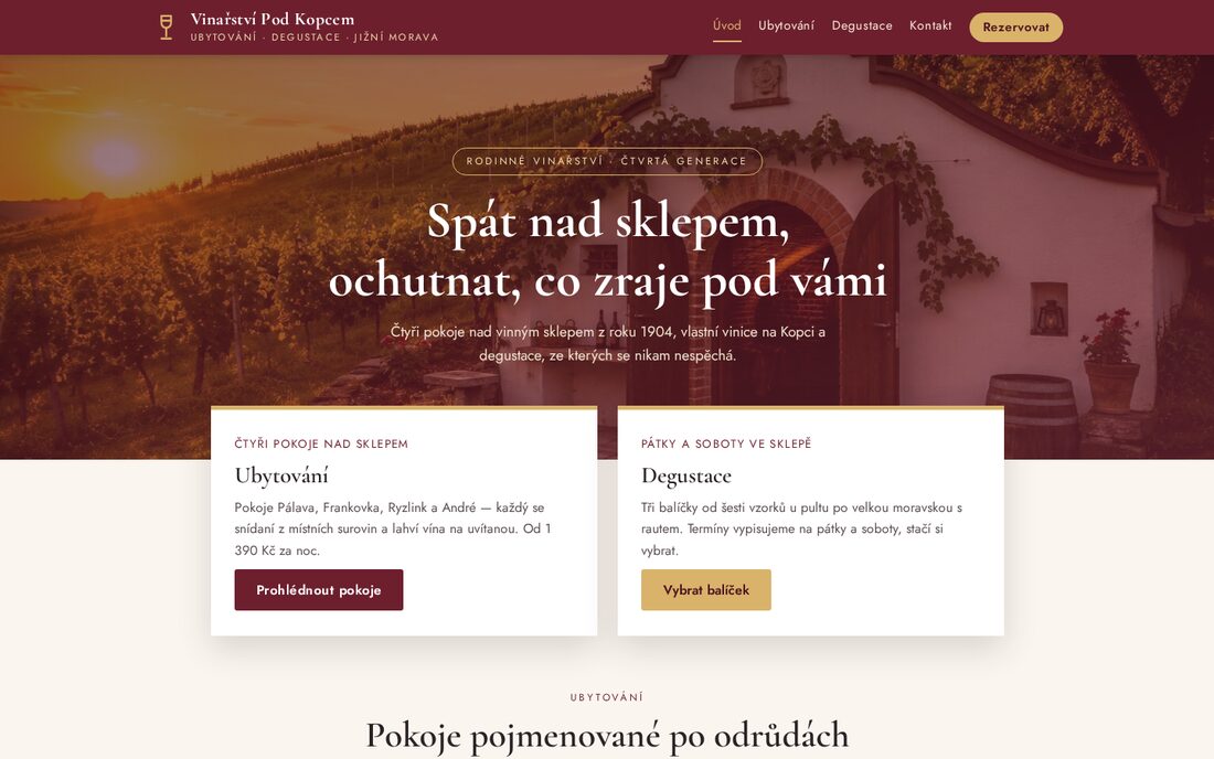 Vinařství POD KOPCEM — pokoje a degustace