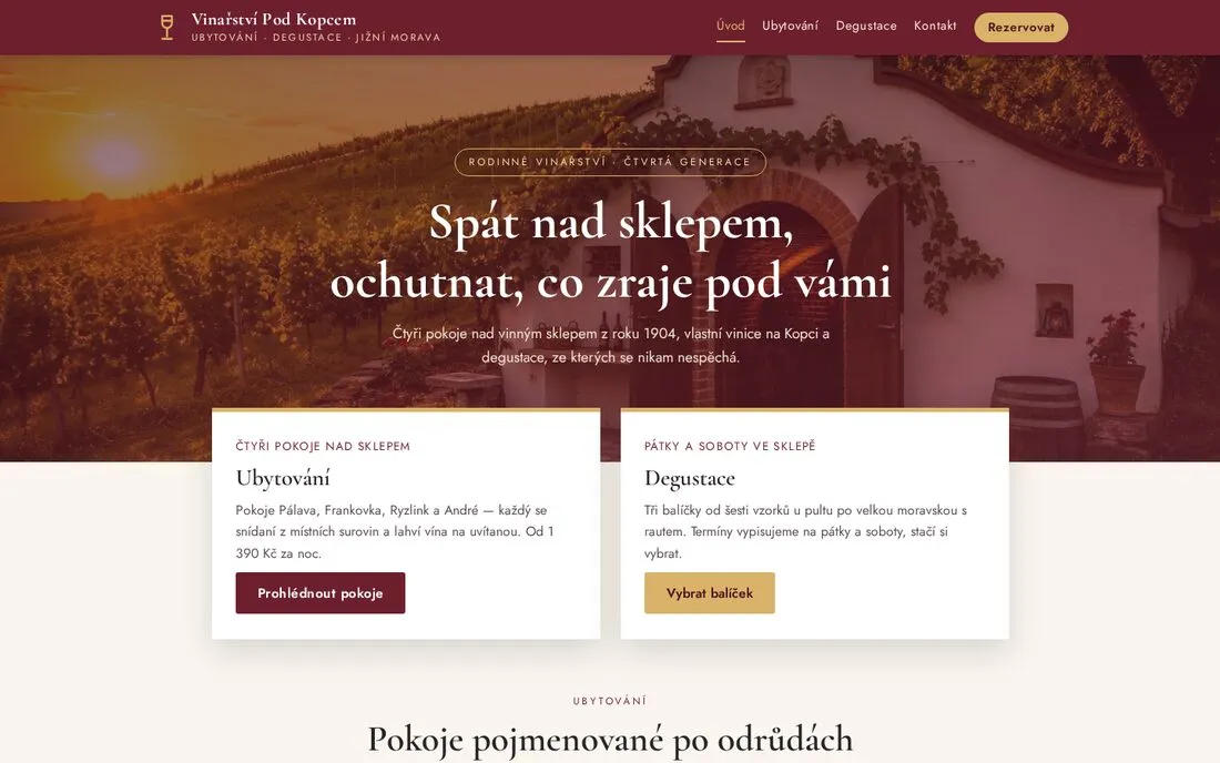 Vinařství POD KOPCEM — pokoje a degustace