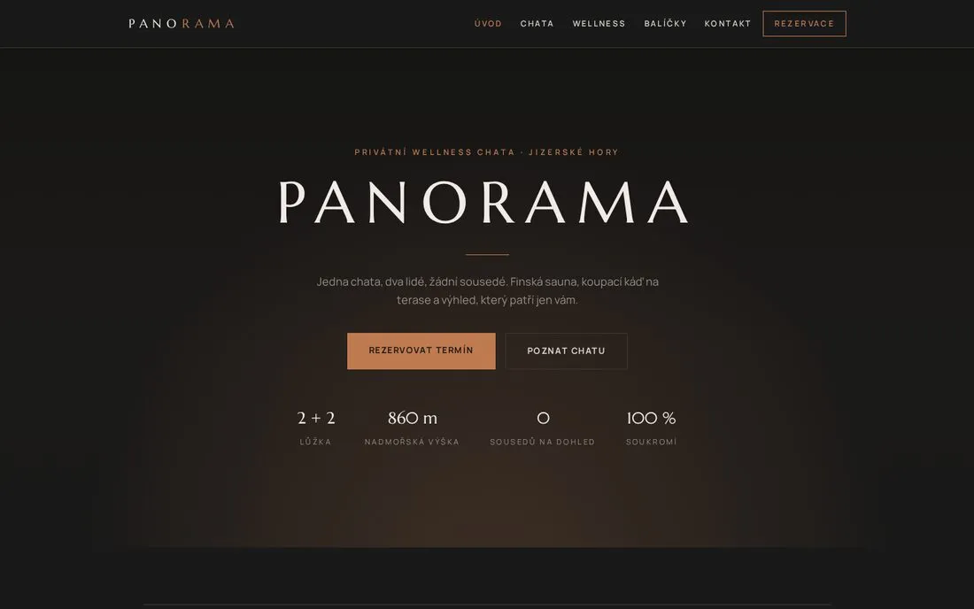 Chata PANORAMA — wellness pro páry
