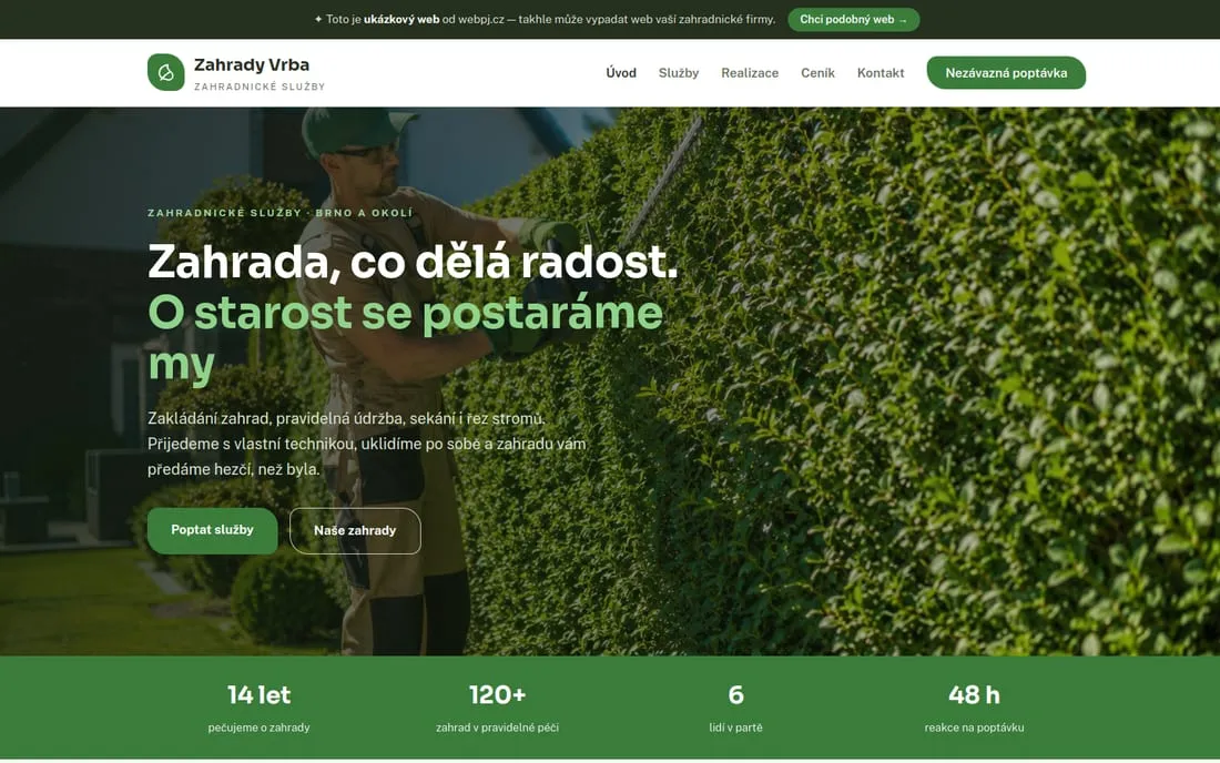Ukázka: Web pro zahradníky