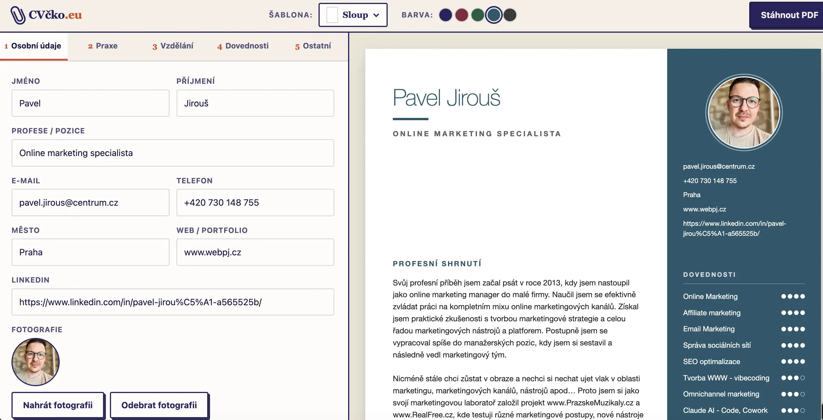 CVčko.eu – životopis online zdarma — ukázka 4