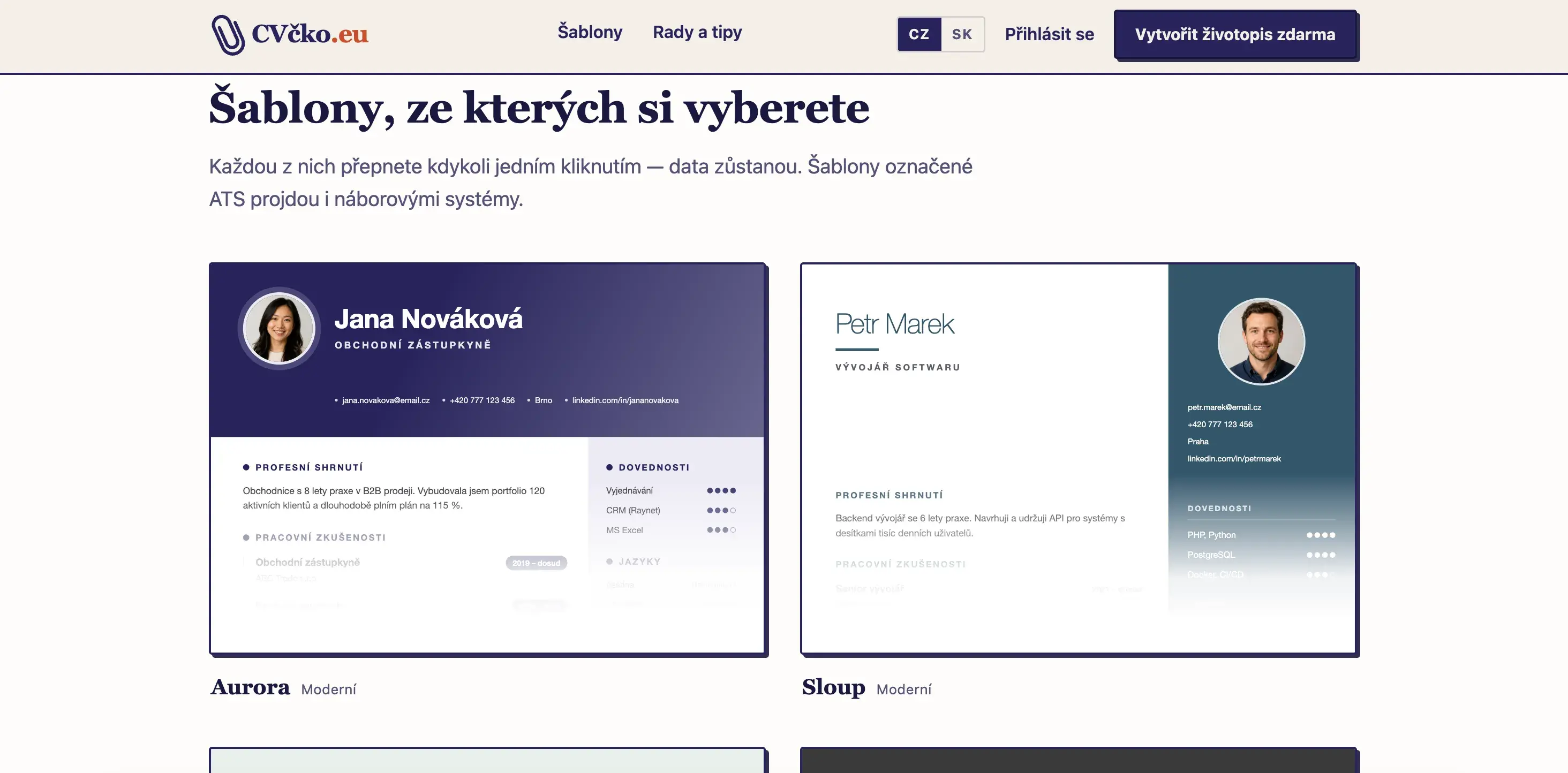 CVčko.eu – životopis online zdarma — ukázka 2