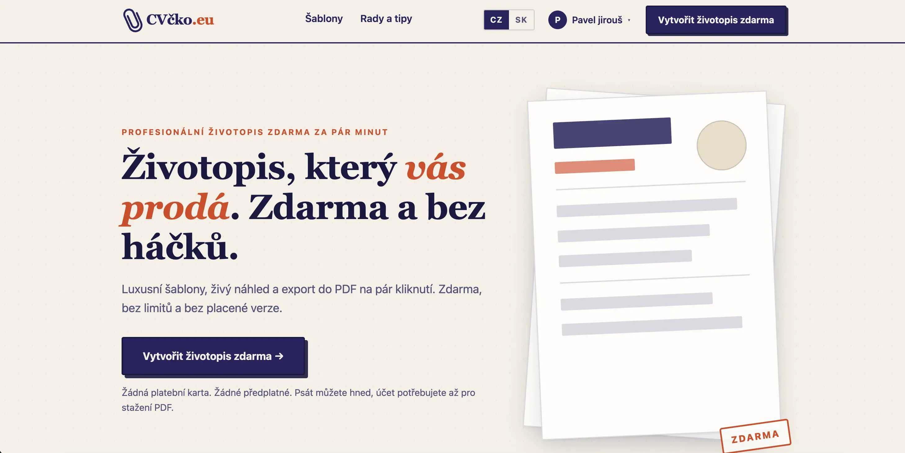 CVčko.eu – životopis online zdarma — ukázka 1