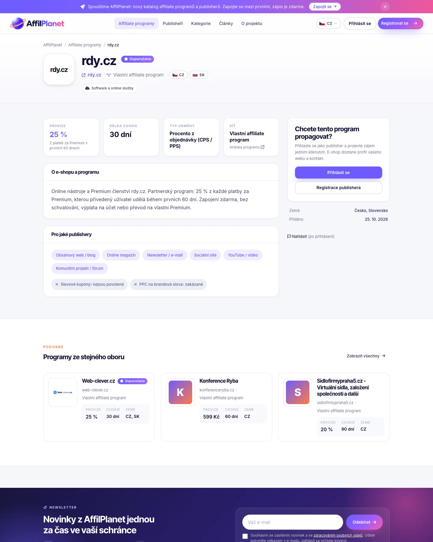 AffilPlanet.eu – katalog affiliate programů a publisherů — ukázka 3