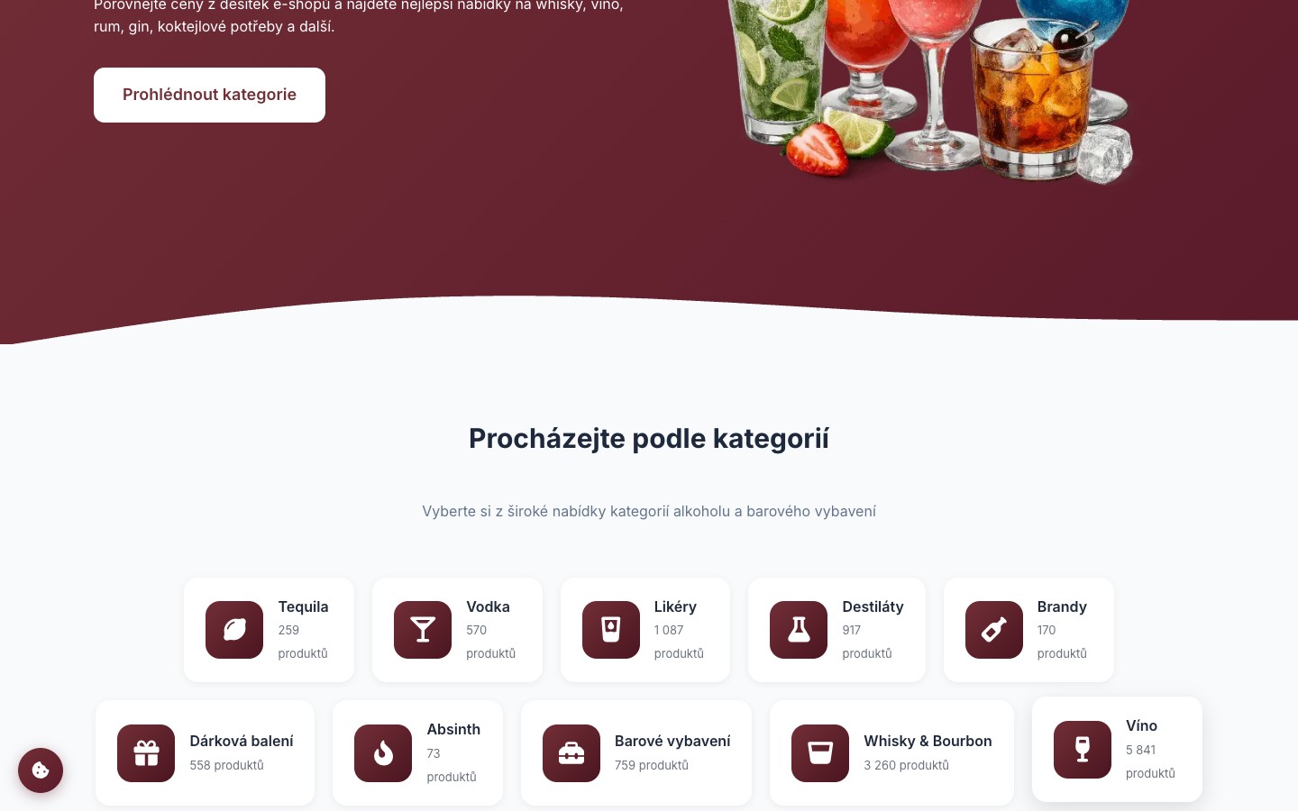 Úvod srovnávače – přehled kategorií alkoholu s nejnovějšími nabídkami