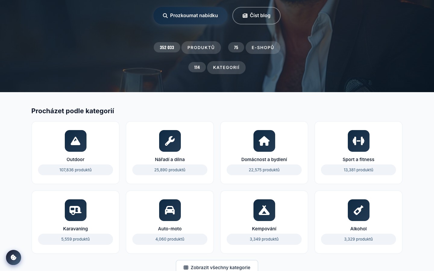 Úvod webu – kategorie produktů pro muže s interaktivním Gift Oracle