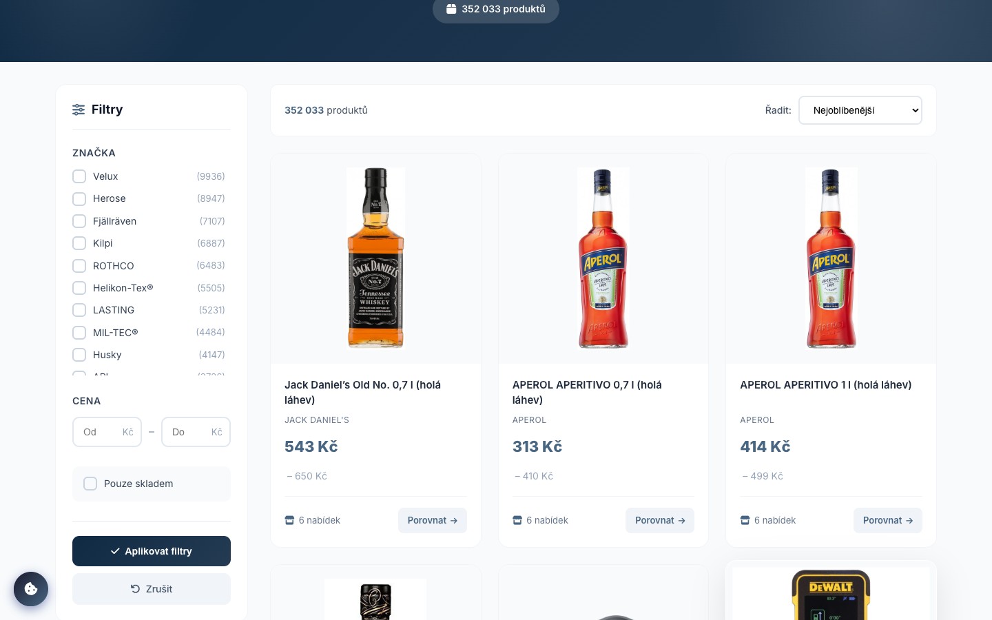 Katalog produktů – porovnání cen z desítek e-shopů s filtrováním