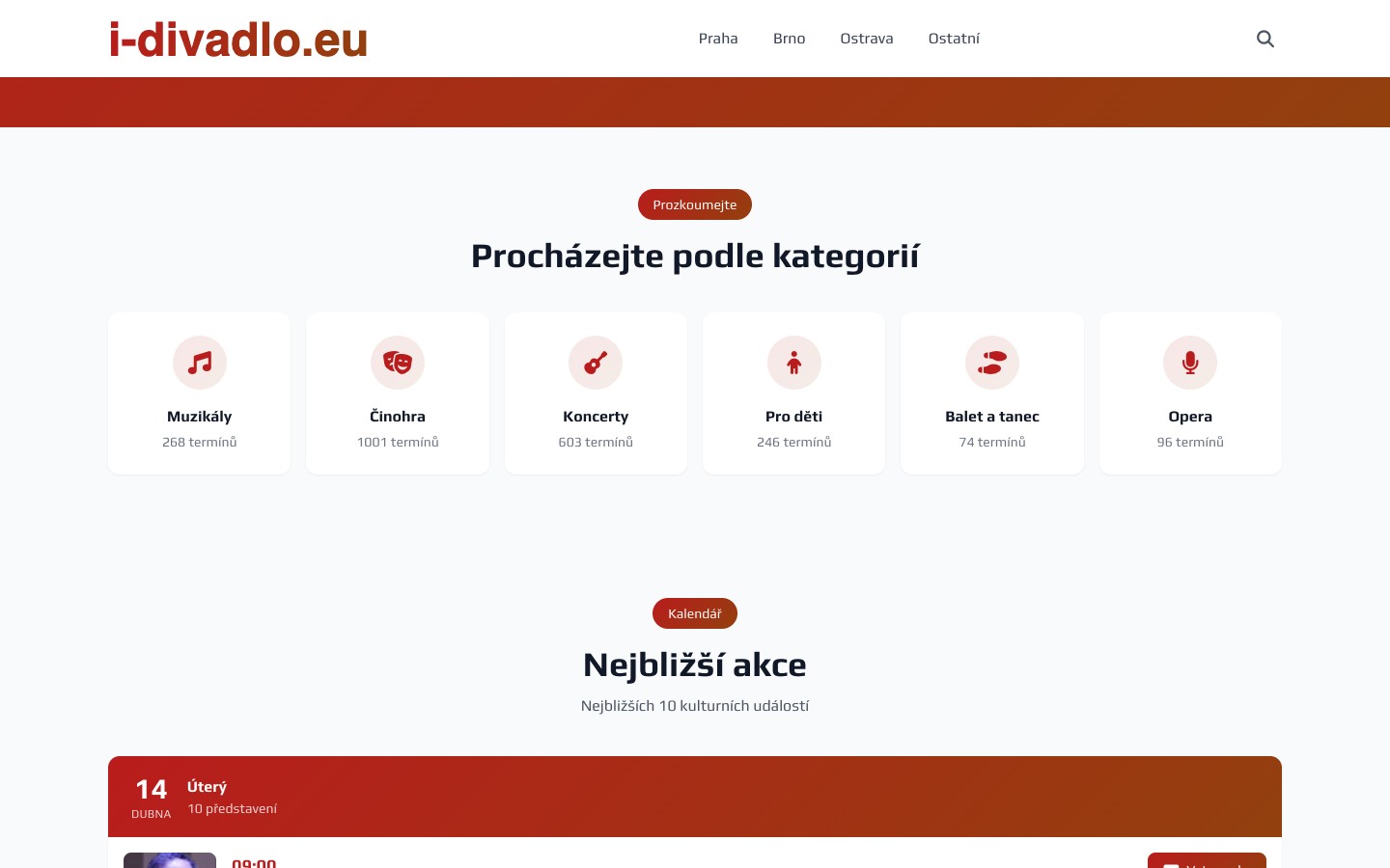 Úvod portálu – aktuální divadelní program s doporučenými představeními
