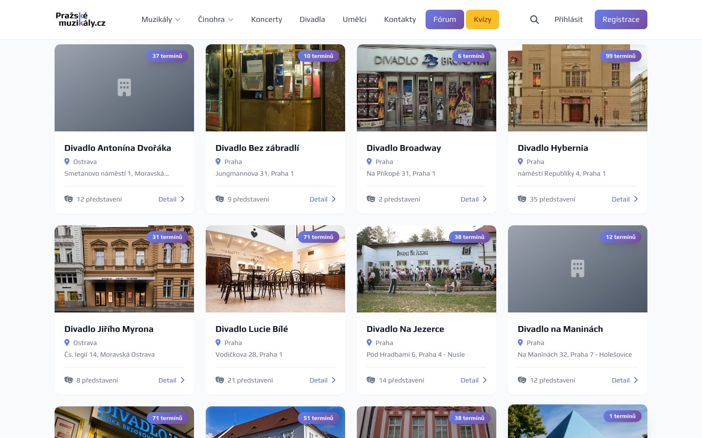 Přehled divadel – profily 70+ pražských scén s kontakty a mapou