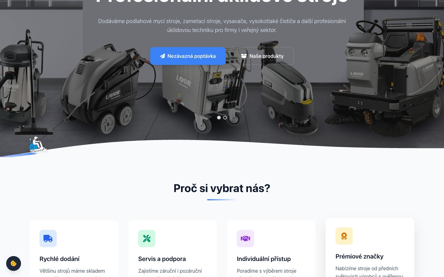 Úvod e-shopu – kategorie úklidové techniky s přehledem značek