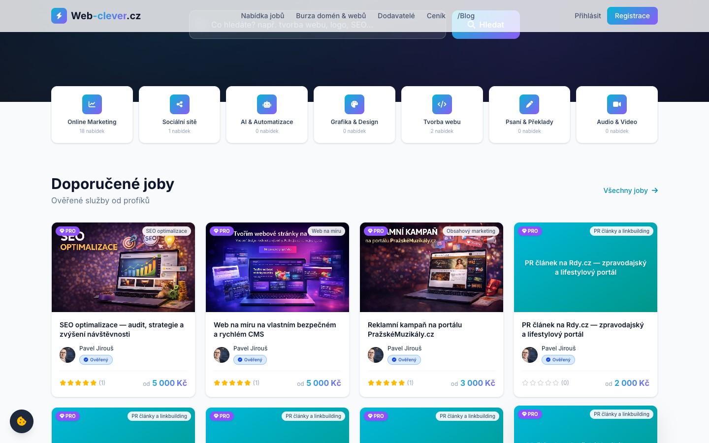 Úvod marketplace – přehled služeb freelancerů a vyhledávání