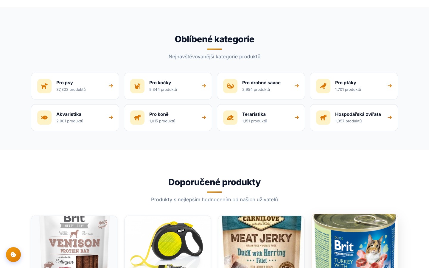 Oblíbené kategorie a doporučené produkty s cenami z e-shopů