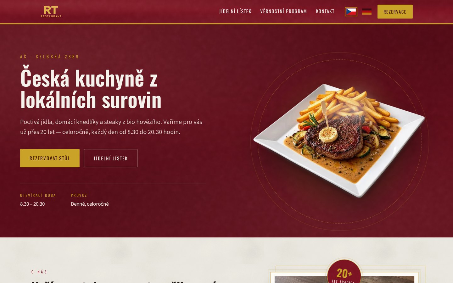 Úvodní stránka — česká kuchyně z lokálních surovin a rezervace stolu