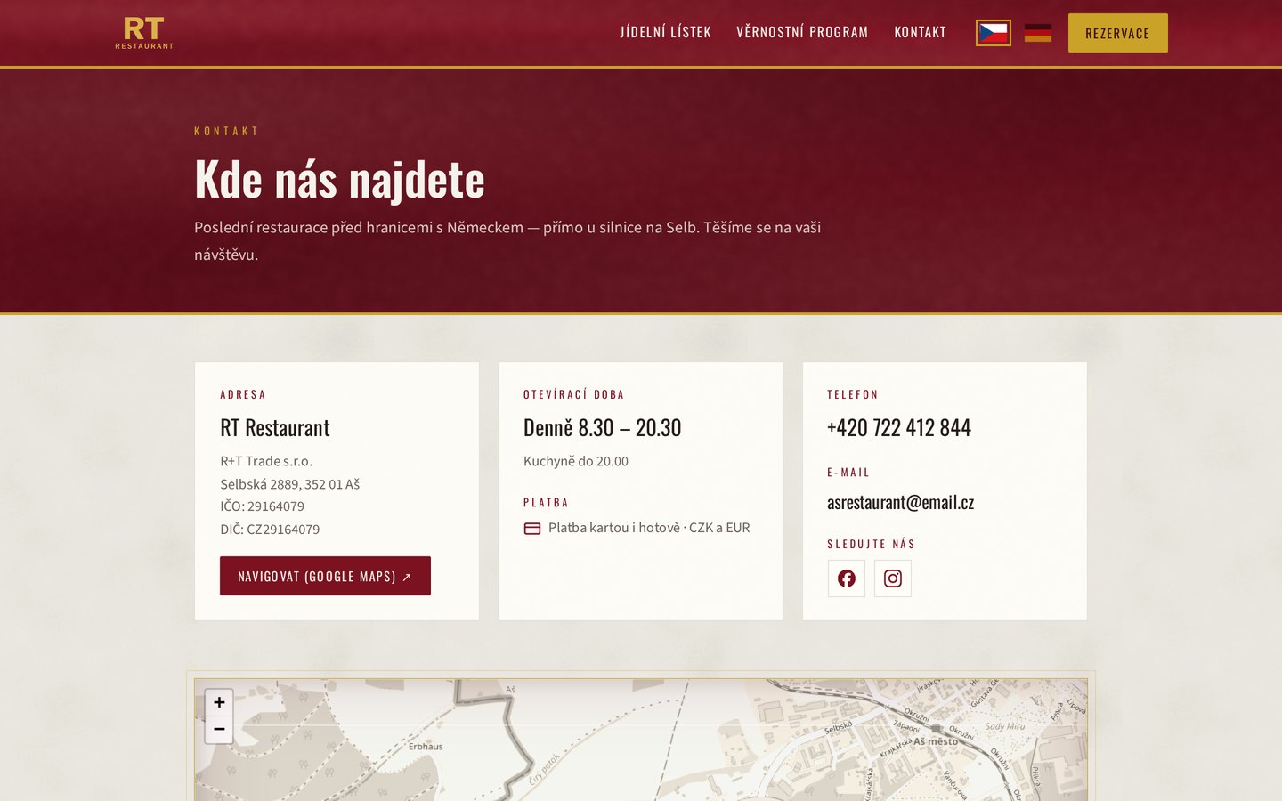 Kontakt s otevírací dobou a mapou