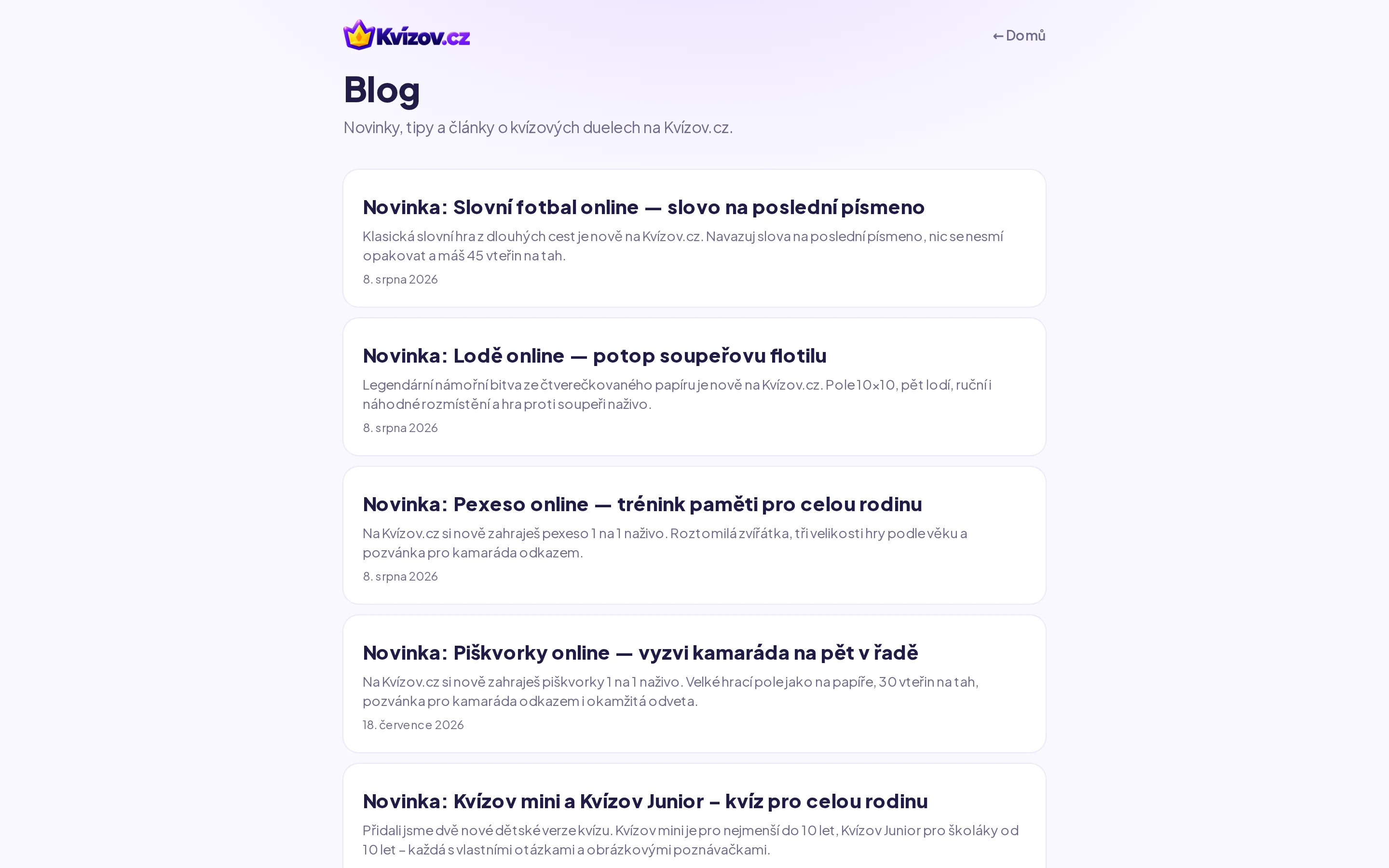Kvízov.cz — blog s novinkami