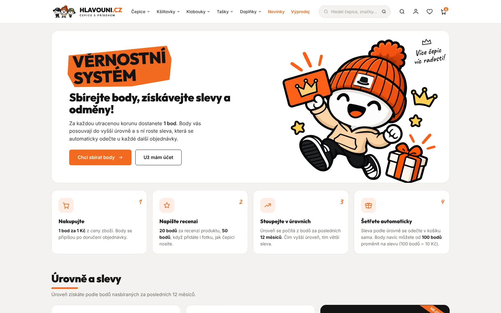 Věrnostní program — body za nákupy a recenze, tři úrovně se slevou až 10 %