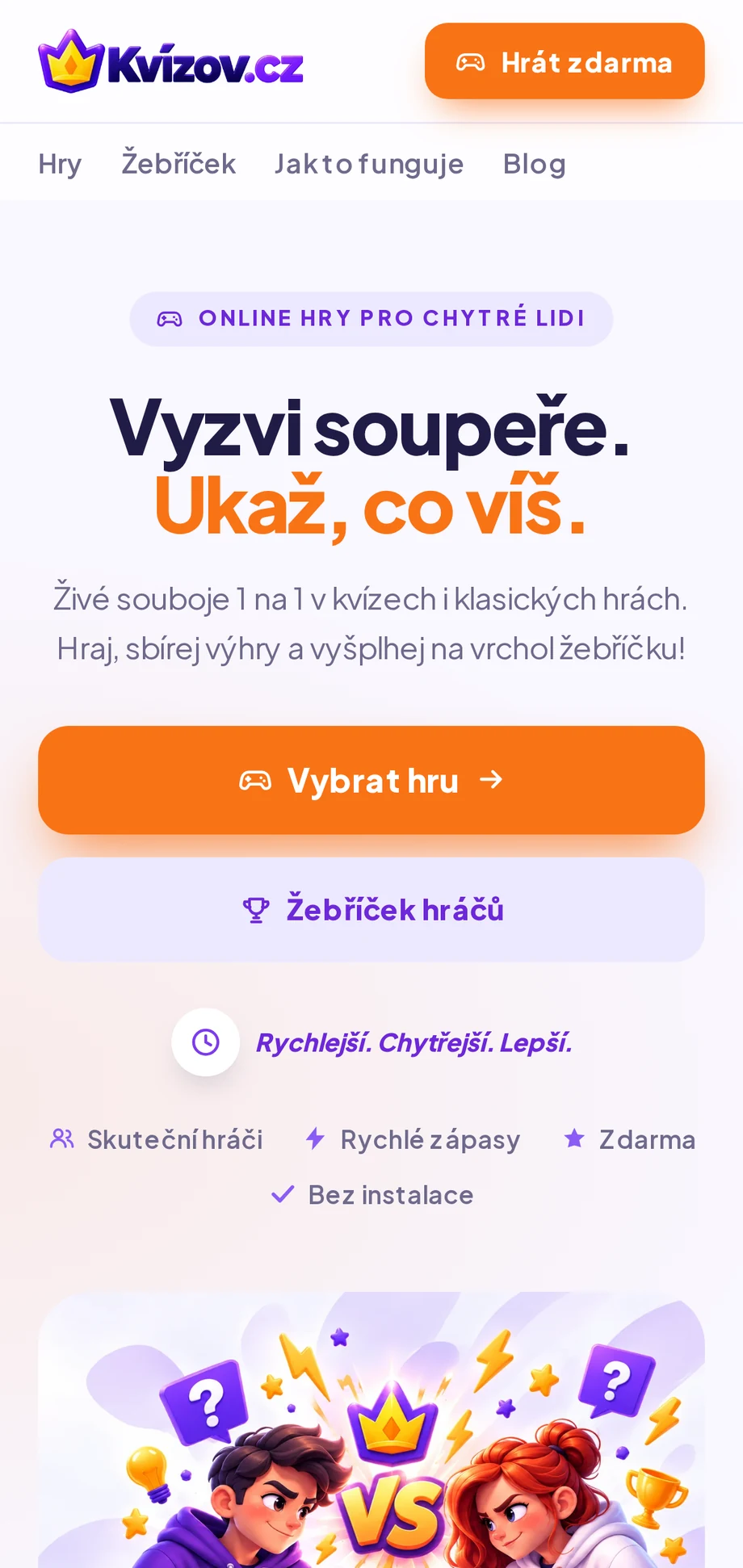 Kvízov.cz – souboje 1 na 1 v kvízech i klasických hrách na mobilu