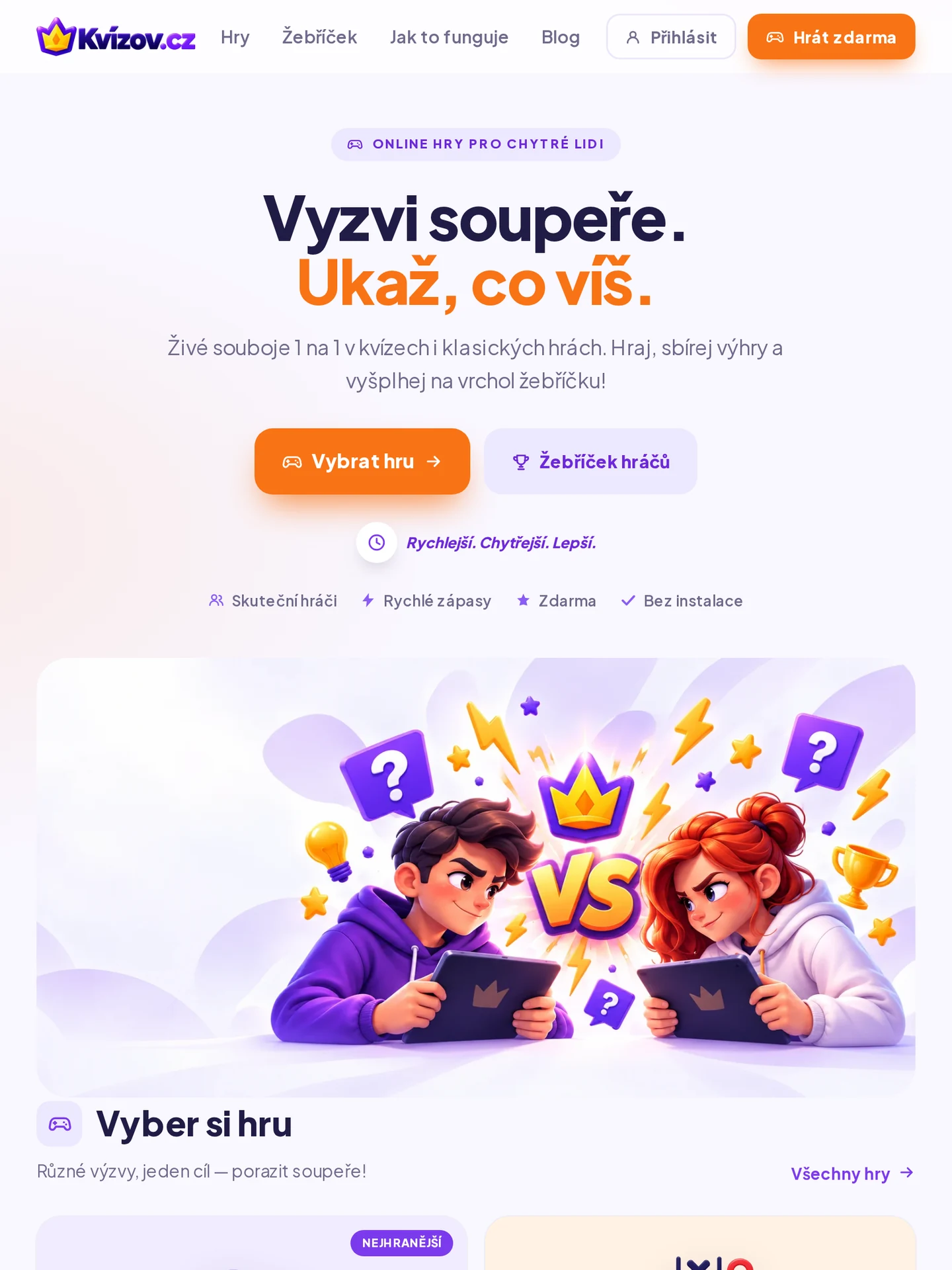 Kvízov.cz – souboje 1 na 1 v kvízech i klasických hrách na tabletu