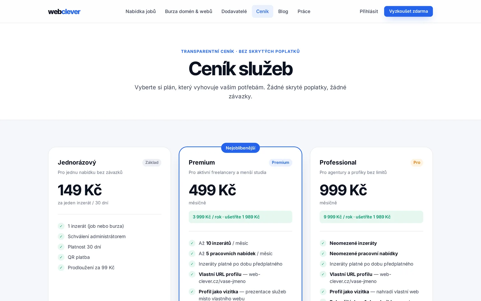 Ceník — jednorázový inzerát i měsíční předplatné