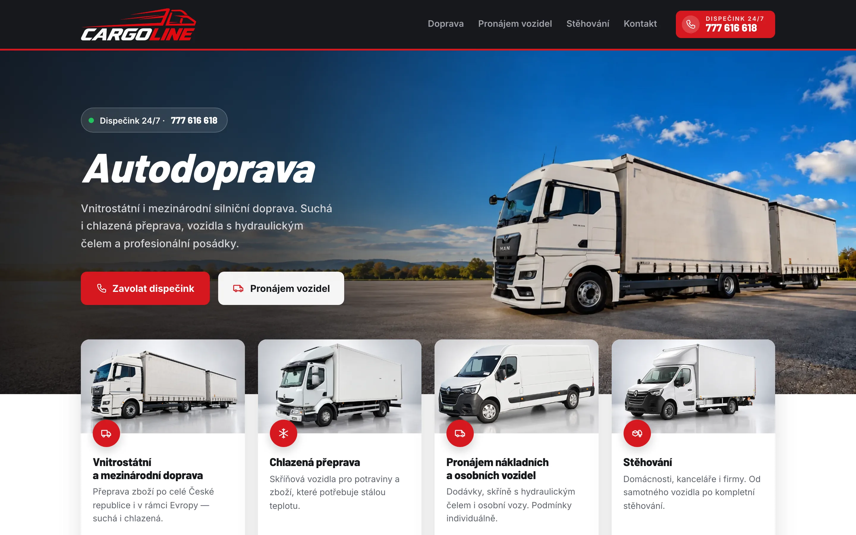 Cargoline — autodoprava, pronájem vozidel a stěhování na počítači