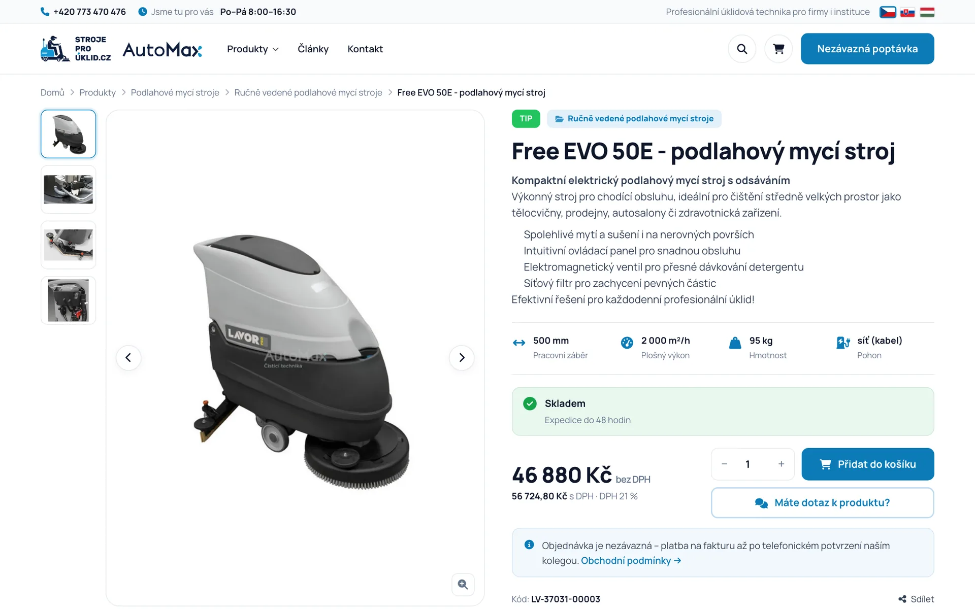 Detail stroje s cenou s DPH i bez DPH, dostupností a košíkem