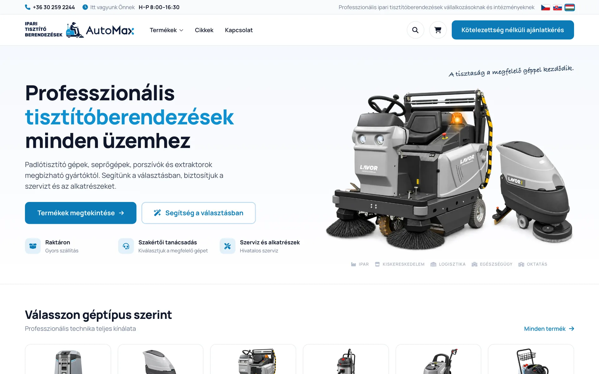 Maďarská verze e-shopu iparitisztitoberendezesek.hu